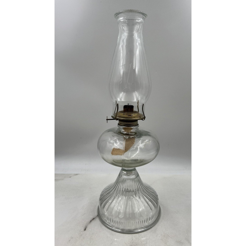 Vintage Eagle Oil Lamp Hurricane Lantern Clear Glass Fluted Pedestal Cottagecore